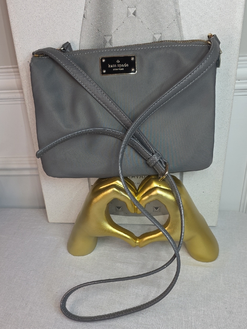 kate spade Gray Crossbody Bag with Gold Hardware